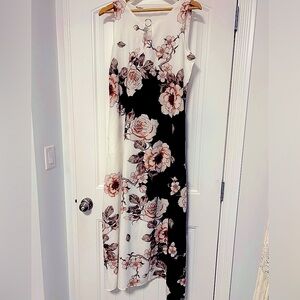 Beautiful full length summer dress in black white and dusty rose.